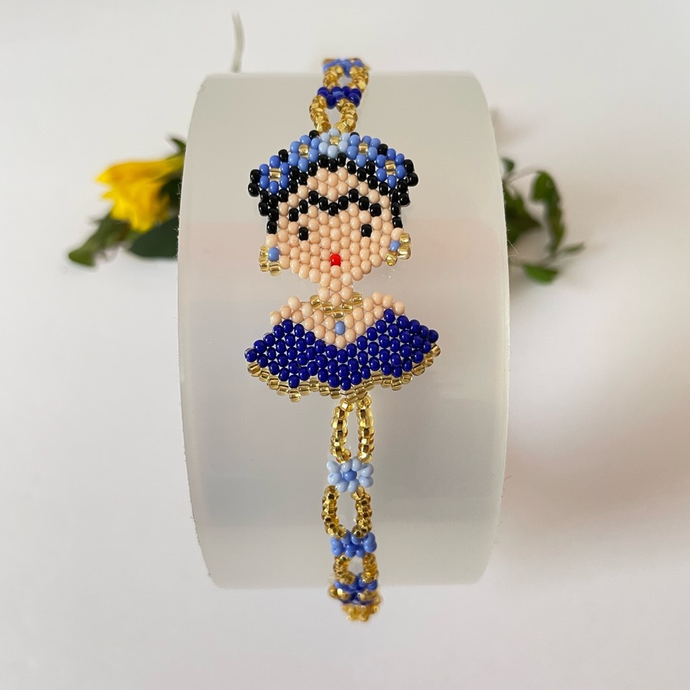 Handcrafted Beaded Ballerina Bracelet - Blue and Gold
